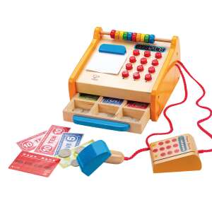 Hape wooden toy cash register with play money, credit card, and calculator - Shop Playset, Shopping