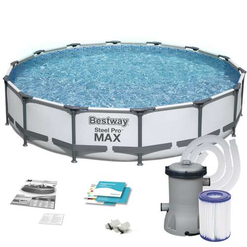 Bestway Steel Pro Max fémvázas medence szett, 427 cm átmérő, 84 cm magasság, szűrőpumpával és tartozékokkal