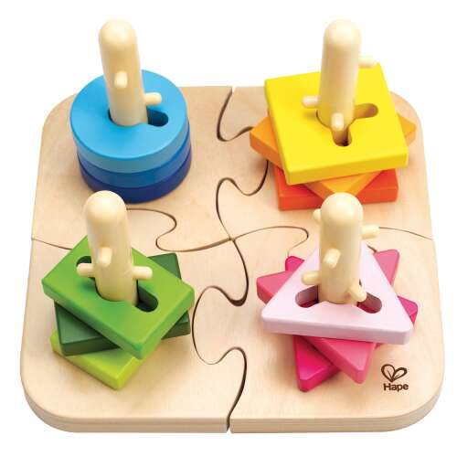 Hape Creative Peg Puzzle, colorful wooden puzzle with pegs and shapes for toddlers
