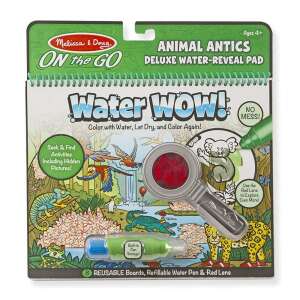 Melissa & Doug On the Go Állati bohócságok Deluxe Víz-feltáró Pad, újrafelhasználható víz-feltáró pad 8 lappal, újratölthető vizes filctollal és piros lencsével, keresd és találd meg a tevékenységeket, 4 éves kortól - Melissa & Doug
