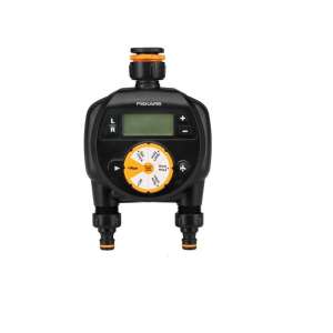 Fiskars dual outlet timer, programmable watering timer, garden irrigation timer, automatic watering system, water timer for garden, automatic garden watering - Irrigation Controller
