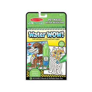 Melissa & Doug On The Go Water Wow! Лабиринти за Домашни Любимци Подложка за Разкриване с Вода, многократна книжка за оцветяване с воден молив, 4 страници, от 4 години - Melissa & Doug