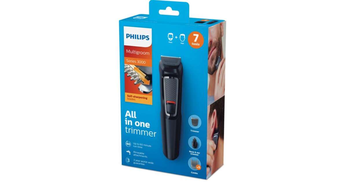 Philips Series 3000 beard Black battery 7-in-1 multifunction 2 beard operated, stubble with MG3720/15 2 hair comb, combs, self-sharpening combs, trimmer blades, 1