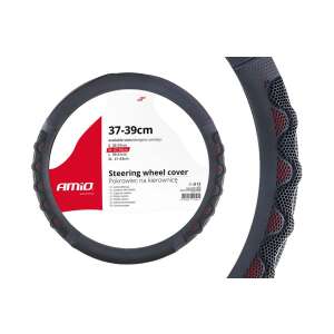 Poťah volantu Amio Honeycomb SWC-25-M, čierny s červeným prešívaním, 37-39cm - AMiO