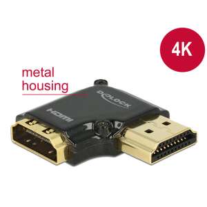 Delock 65661 HDMI adapter, 90 fokos jobb szög, nőstény - nőstény, fekete, 4K felbontás, fém ház - HDMI kábel