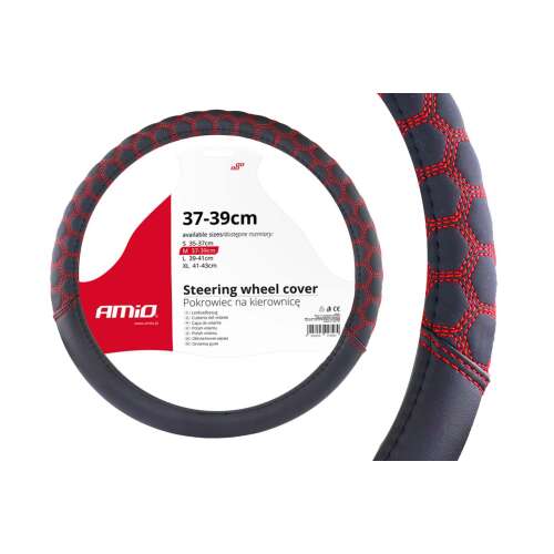 Husa volan AMiO, Negru cu Cusături Roșii, 37-39cm