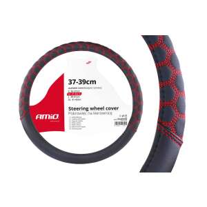 Poťah volantu AMiO, Čierny s Červeným Šitím, 37-39cm - AMiO