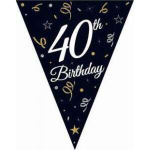 Black and gold 40th birthday party flag banner - Party Decoration