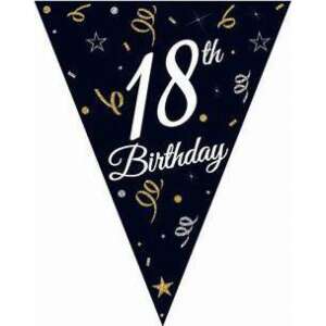 PartyDeco - 18. Születésnapi Zászlófüzér - Fekete-Arany - 270cm