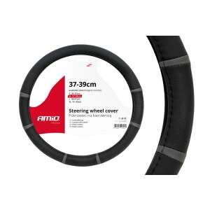 Husa pentru volan negru și gri pentru volane cu diametrul de 37-39cm, marca AMIO - Huse de volan auto
