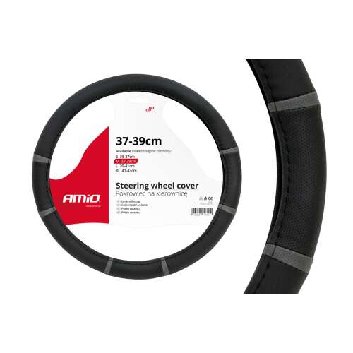 Husa pentru volan negru și gri pentru volane cu diametrul de 37-39cm, marca AMIO