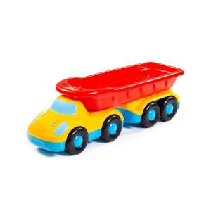 Yellow and red toy truck with trailer, tipping truck, for kids - Polesie