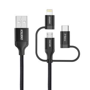 Choetech 3 az 1-ben USB kábel Lightning, USB-C és Micro USB csatlakozókkal, fekete - Lightning kábel