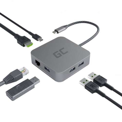 Green Cell GC HUB2 USB-C 6-in-1 Hub with HDMI, Ethernet, USB 3.0, and USB-C ports