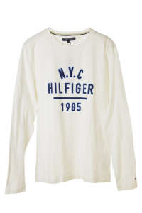 Tommy Hilfiger fehér, feliratos, hosszú ujjú férfi póló – M 31410320 Tommy Hilfiger
