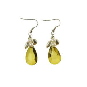 Sárga könnycsepp kristály fülbevalók gyöngyös díszítéssel - S.Oliver