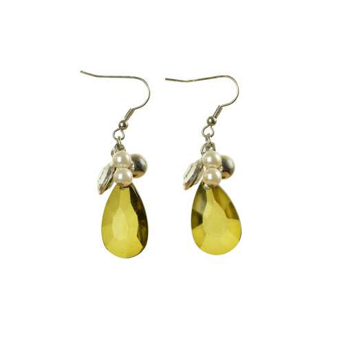 Sárga könnycsepp kristály fülbevalók gyöngyös díszítéssel