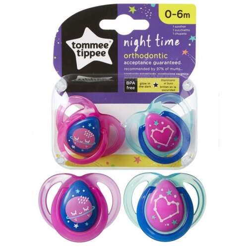 Tommee Tippee Night Time Játszócumi 0-6hó 2db #rózsaszín-zöld 32898216