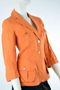 Sacou din in pentru femei, de culoare portocalie - Îmbrăcăminte pentru femei