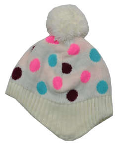 H&M lány fehér sapka színes pöttyökkel és pomponnal - H&M