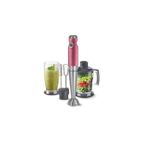 Blender cu imersie Sencor SHB 5604RD 4 în 1 cu accesorii, inclusiv un tocător, un tel și un pahar de amestecare