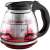 Lamart glass teapot with stainless steel infuser and black handle, filled with red tea