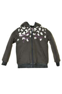 Boboli reversible girls jacket in dark gray with butterflies and glitter on one side - Kids' Jacket