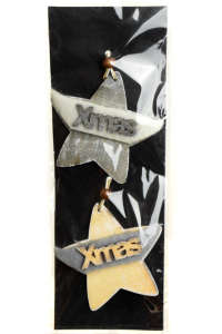 Set of 2 wooden Xmas star ornaments, 9 cm - Nonbrand Christmas Decoration