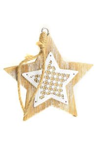 Wooden star door ornament with white burlap detail - Home & Garden