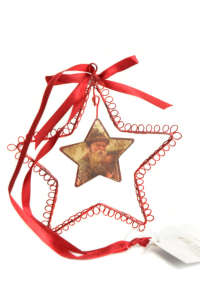 Red metal star Christmas ornament with Santa Claus image, 12 cm - Nonbrand Christmas Decoration