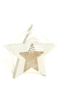 White wooden star with a natural wood star inside, 15 cm high, Christmas decoration - Nonbrand Christmas Decoration