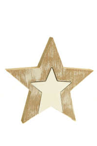 Wooden star decoration, white interior, 15 cm high - Nonbrand Christmas Decoration