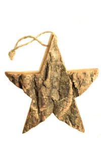 Wooden star ornament, bark texture, Christmas tree decoration - Christmas tree ornament