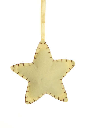 Beige felt star Christmas ornament with brown stitching