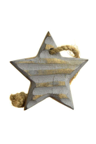 Gray wooden star with twine, 17 cm