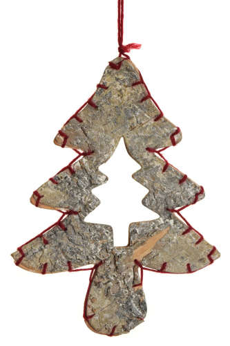 Fa karácsonyi dísz piros fonállal, 19 cm