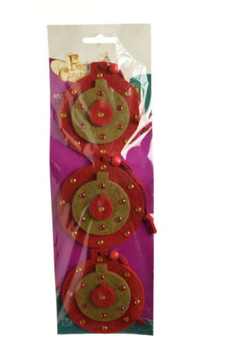 3 db piros és zöld filc karácsonyfadísz