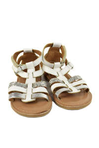 White leather sandals for girls by Okaidi with silver glitter straps - Babies & Toddler