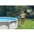 Woman using INTEX pool cleaning vacuum to clean her pool