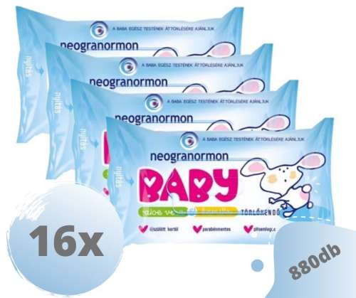 Neogranormon Baby Feuchttücher mit Aloe Vera und Kamillenextrakt, 16 Packungen mit 55 Tüchern