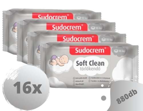 Sudocrem Soft Clean Vlhčené obrúsky 16 balení po 55 kusov, jemné čistenie pre detskú pokožku
