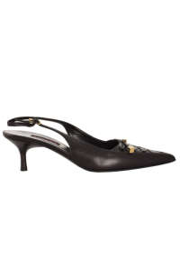 Escada black leather slingback heels with gold accents - Women's Occasion Shoe
