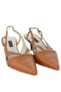 Escada women's slingback shoes in brown leather with a pointed toe and a low heel - Women's Occasion Shoe