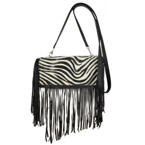 Rinascimento zebra print shoulder bag with black fringe - Shoulder Bag