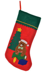 Red Christmas stocking with a teddy bear, Christmas tree, and presents - Nonbrand Christmas Decoration