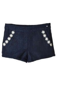 Boboli lányoknak kék csillogó rövidnadrág fehér virág hímzéssel - Boboli