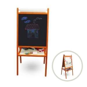 Tabla de scris si desenat 2in1 din lemn cu doua fete + accesorii 3toysM #portocaliu