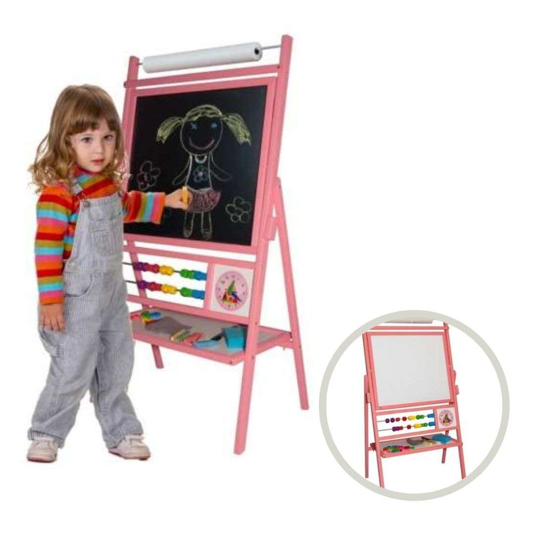 3toysM nagyméretű, kétoldalú fa 2in1 Rajztábla + kiegészítők #rózsaszín