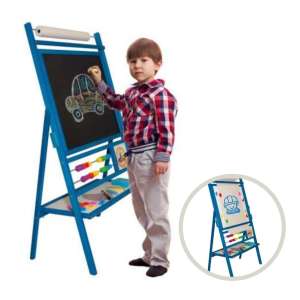 Tabla de desenat din lemn cu doua fete 3toysM 2in1 + accesori #albastru