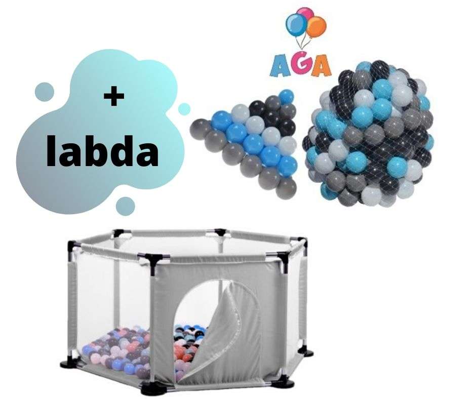 Aga Play&Fun Járóka lecipzározható oldallal + labda #szürke-kék